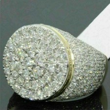 Diamond Pinky Men's Simulated Ring Gold Lab Out Cluster Iced Band 18k Fashion