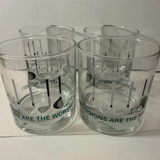 4 GOLF Whiskey Old Fashioned Rocks Low Ball Glasses  “Decisions Are The Worst !