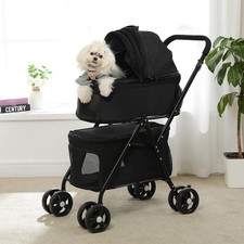 Double Folding Dogs and Cats Stroller with Portable Detachable Carrier