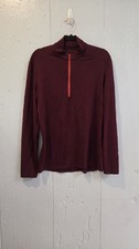 Icebreaker 200 Bodyfit Men's Maroon Merino Wool Half Zip Sweater Size L Flaws