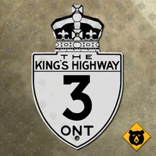 Ontario King's Highway 3 route marker road sign Canada Windsor Ft. Erie 12x19