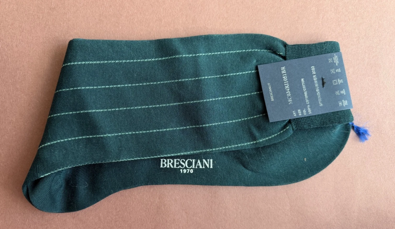 Spring/Summer 2023 Men's Bresciani Socks NWT Cotton Dark Teal w/Pinstripe
