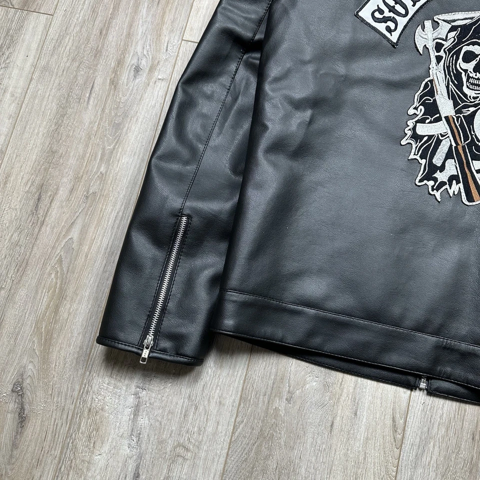 SOA Sons Of Anarchy Motorcycle Faux Leather Jacket Madness Black Mens Size L - Image 4 of 4