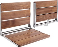 18" Folding Shower Seat - Wall Mounted Burmese Teak Wood Shower Seat, 330lbs Cap