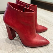 Santoni Womens Red Leather Ankle Boots
