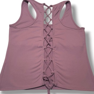 Threads 4 Thought Athletic Tank Top Strappy Lace Up Crisscross Back Size L