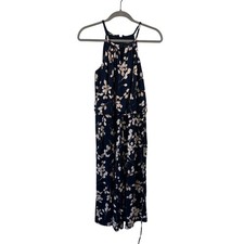 Maggy London Womens Navy Floral Halter Top Jumpsuit w/pockets Size 4