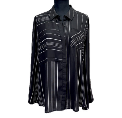 NEIMAN MACUS Black & White Pin Stripe Long Sleeves Button Up Shirt/Blouse ~ XL