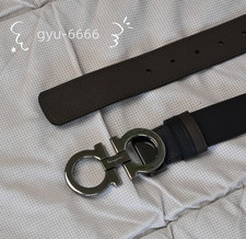 Gunmeta finish Ferragamo Gancini buckle Men's Reversible Belt Black /Brown 120cm