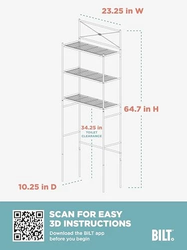  Prateleira de armazenamento sobre o vaso sanitário economizadora de espaço, atrás do vaso sanitário banheiro cetim níquel - Imagem 4 de 4