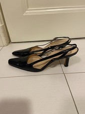 Vera Wang Black Leather Kitten 2" Heels  Slingback  Sz 7 Pointed Toe Italy