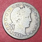 1913 US Barber SILVER Quarter "Philadelphia" Mint! Low Mint! KEY DATE! 485K Good