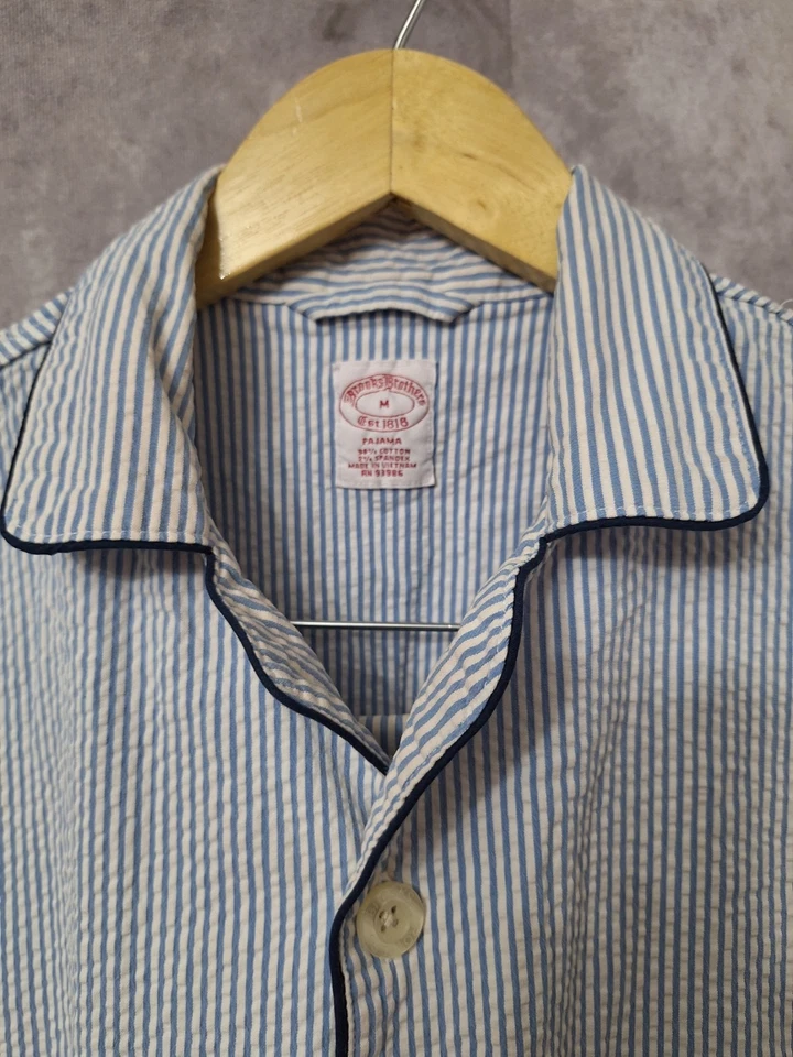Conjunto de pijama Brooks Brothers para hombre mediano Seersucker algodón manga larga rayas Foto 4 de 4