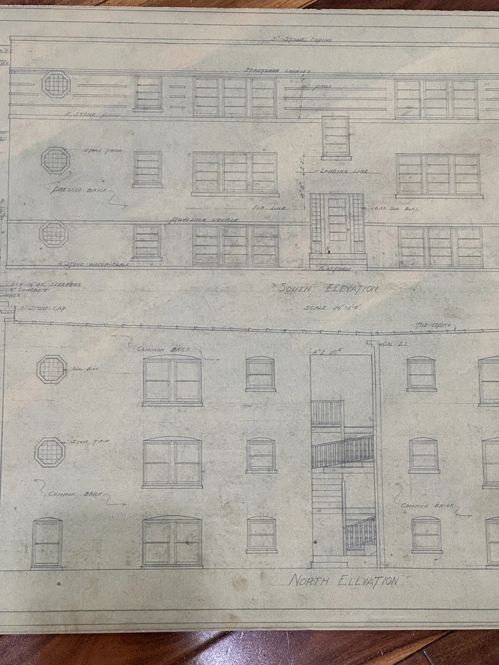 Impresión azul original vintage de un edificio en Chicago 1942 Foto 3 de 4