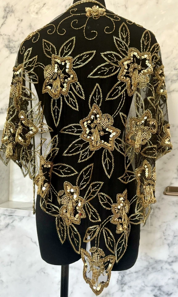 Женский шарф с блестками вышитый бисером накидка - Изображение 2 из 4