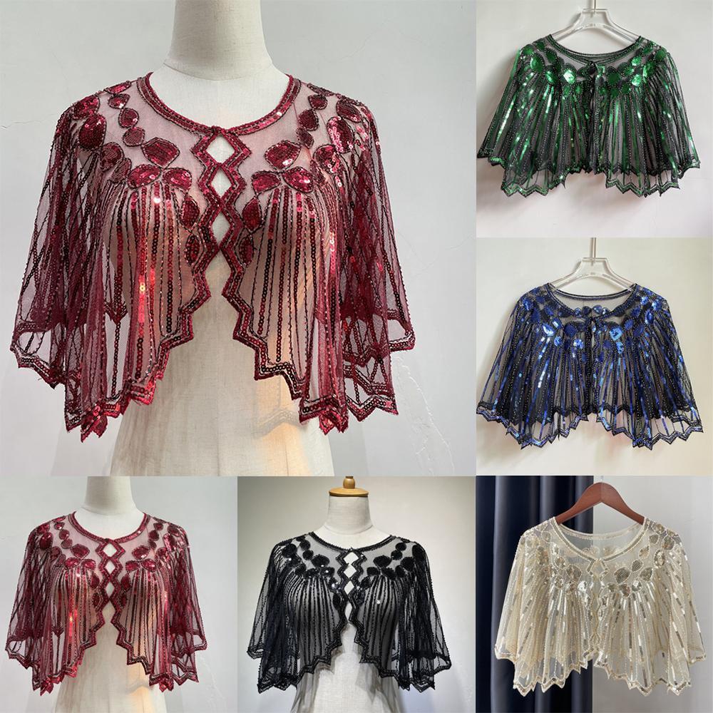 Vintage Women 1920s Flapper Shawl Sequin Deco Party Shawl Vintage Women 1920s Flapper Shawl Sequin Deco Party Shawl