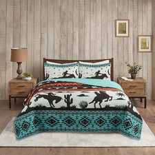3 Piece Cozy South Western Quilt Lightweight Bedspread Set with Cowboy Design