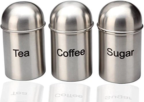 Stainless Steel Canister -Set of 3 (Tea,Coffee,Sugar)- 800ml