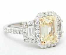 3.68ct Fancy Yellow Citrine 935 Silver Engagement 14k White Gold Platind Ring