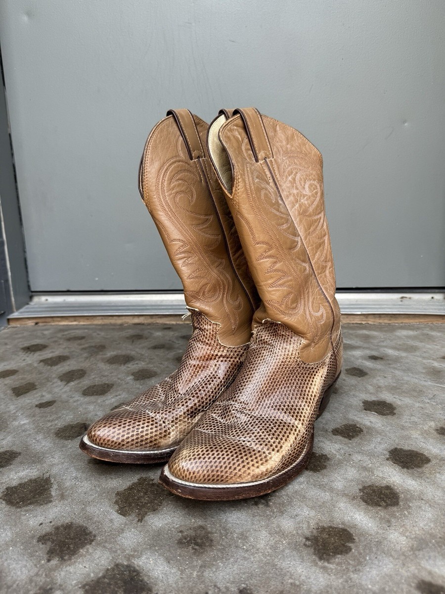 Justin 8D Men\'s Brown Leather Boots vintage Size 9E Vintage 80s Justin Brown Leather Cowboy Boots - Etsy main image 3