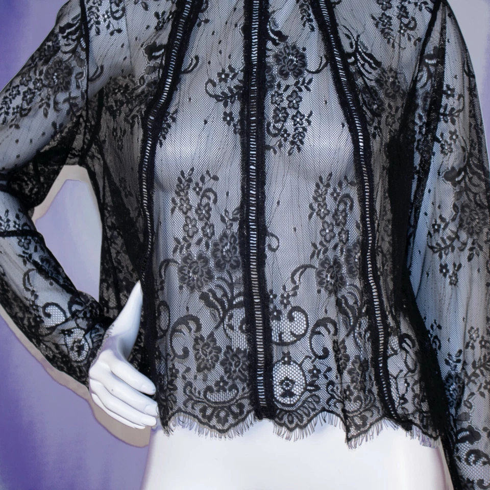 Blusa Top XHILARATION Negra Transparente Paisley Encaje Mujer Cuello Chocker Talla L Foto 4 de 4