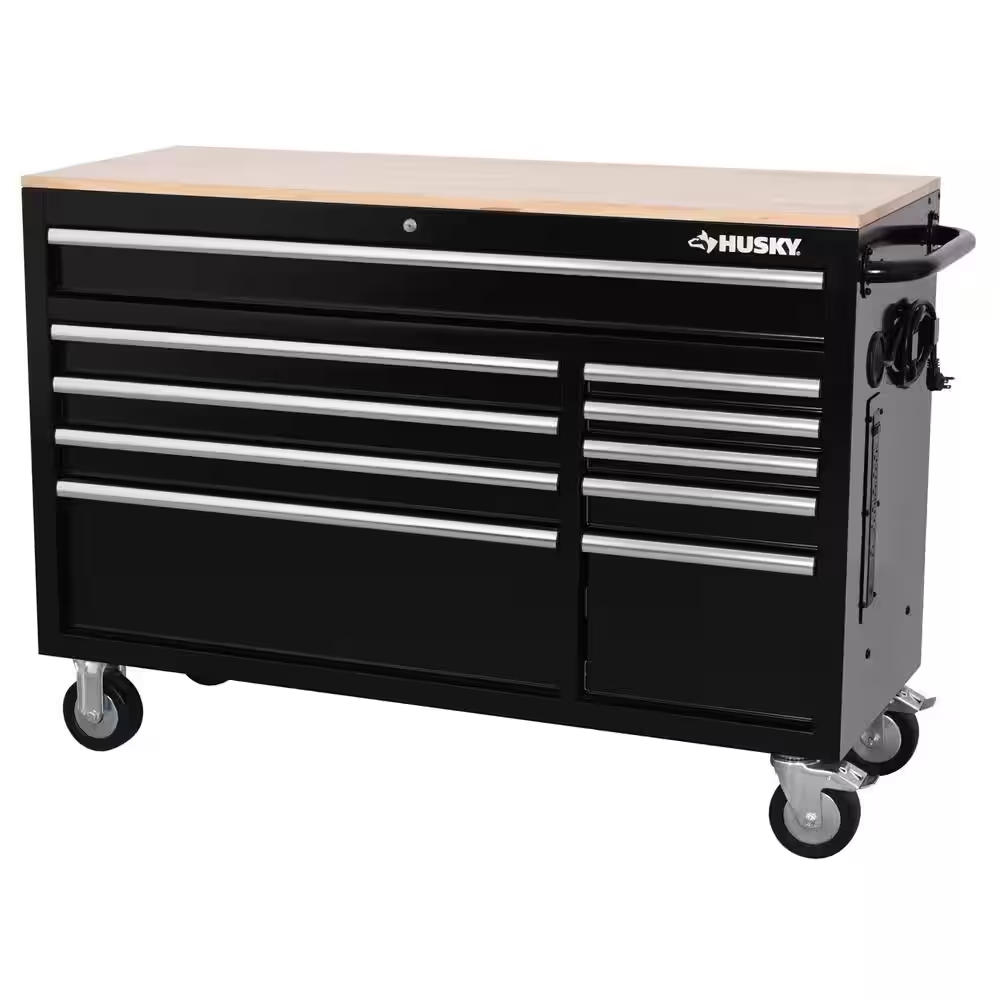 Husky 52 in. x 20 in. Black Mobile Chest Drawer Workbench Cabinet