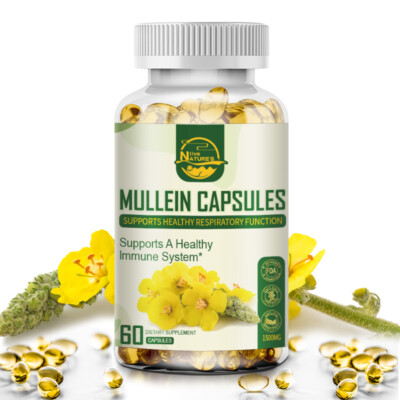 1500MG Mullein Leaf Capsules For Lung Cleanse Detox Herbal Dietary Supplement