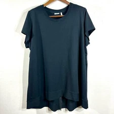 Logo Lounge Womens Top Black Short Sleeves Back Split Zip Lounge Blouse Size 3X