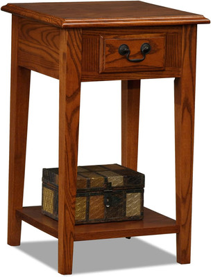 9041-MED One Drawer Square Side Table with Shelf, Medium Oak