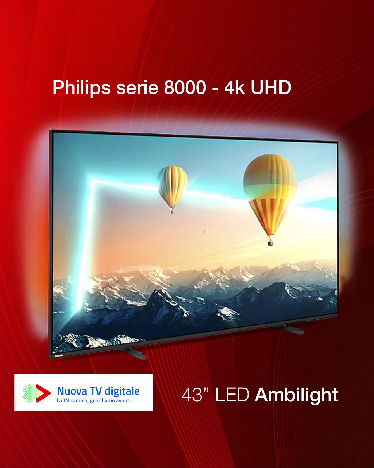 TV 43'' PHILIPS SMART LED ULTRA HD 4K AMBILIGHT 43PUS8007