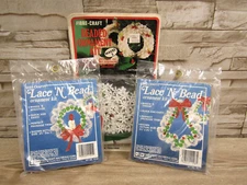 Vintage NIP 3 Complete Sets Fibre-Crafts Lace 'N Bead Beaded Ornament Kits