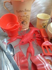 Vintage Lot of Children's Play Toy Dishes, Mix of Plastic 32 Pieces