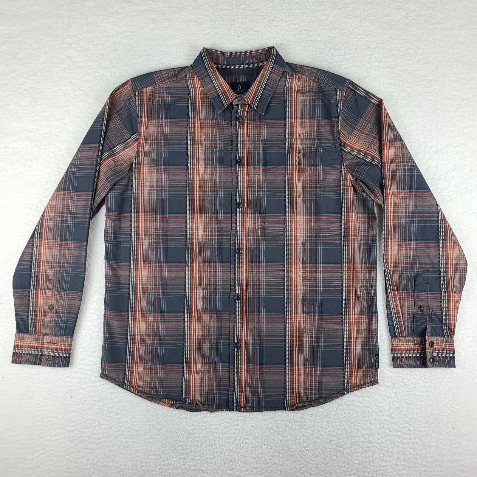 prana dark orange plaid cotton dress button up shirt