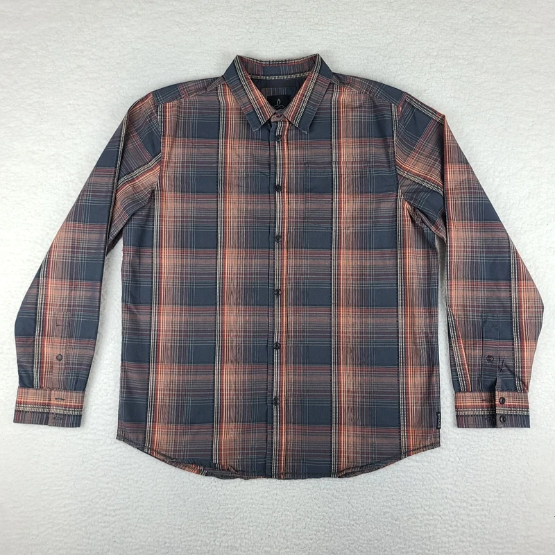 prana dark orange plaid cotton dress button up shirt