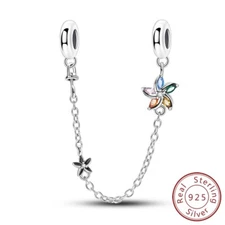 MULA 925 Sterling Silver DIY Charm Safety Chain CZ Hope Flower For WomenBracelet
