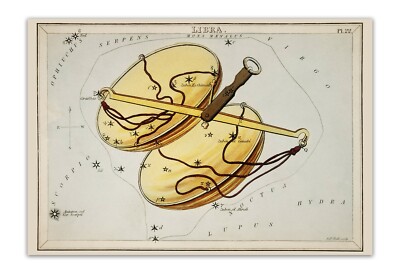1831 SIDNEY HALL Vintage Illustration LIBRA Astronomical Chart 13x19'' Print
