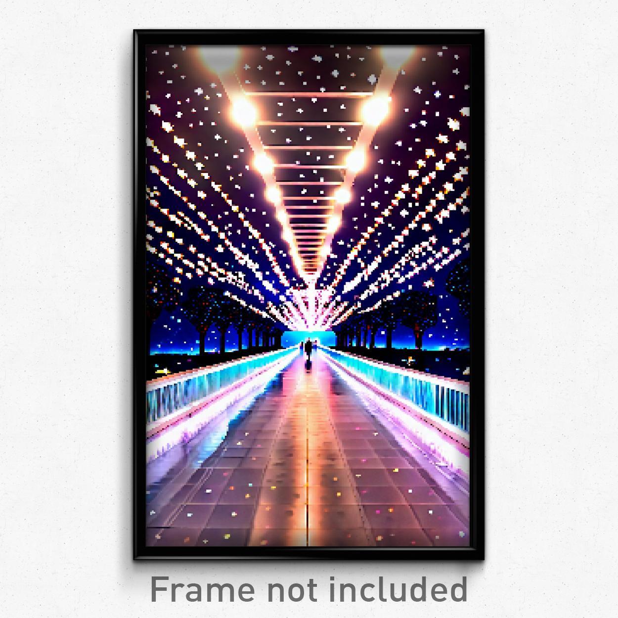 8-Bit Pixel Art Poster - Starry Walkway Psychedelic Video Game Wall Print