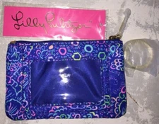 LILLY PULITZER Key ID Case LAPIS LAZULI TAKE IT SLOW Coin Purse Key Ring NWT