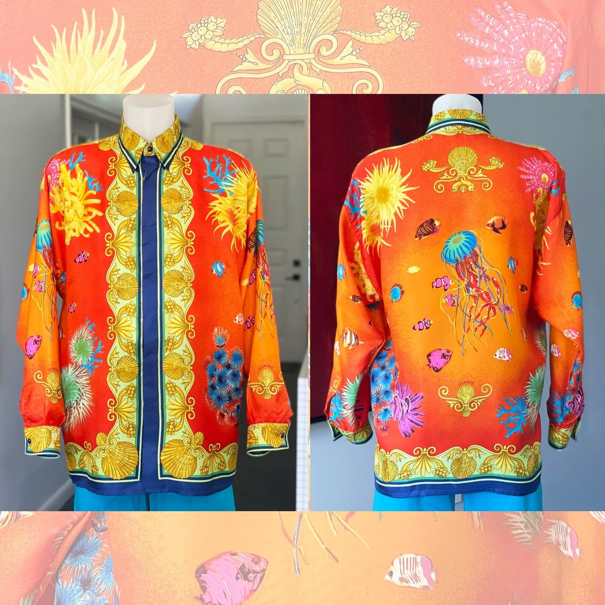 istante ヴェルサーチ シルク100% 総柄 シャツ ヴィンテージ M GIANNI VERSACE ISTANTE silk shirt Seashells print size IT 46 from