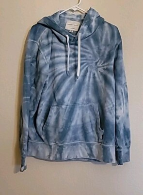 American Eagle Men Medium Hoodie BLUE Tie Dye Fleece Sweatshirt