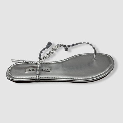 $750 Aquazzura Women's Silver Tequila Crystal Thong Flat Sandal Shoes Size 40.5