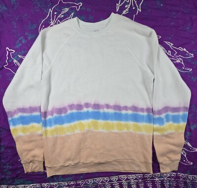 Feat Women’s Blanket Blend Crewneck Sweatshirt Rainbow Tie Dye Hippie XL 