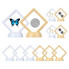 12Pcs 2.8x2.8" 3D Floating Frame Display Stand, PE Film with Base, White Yellow