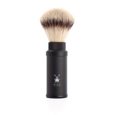 M HLE Travel Black Aluminum Silvertip Fibre Shaving Brush - Portable Syntheti...