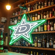 16"x13" Dallas Stars Logo LED Neon Sign With Dimmer USB Powered Light Visual VL