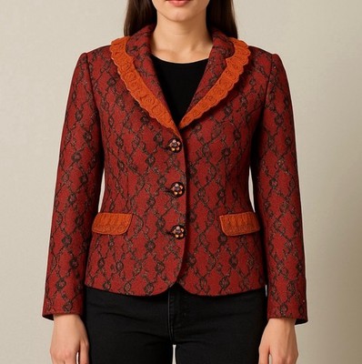 Vintage Baroque Lace Statement Blazer Red Black Lee Oh Paris Mode Korea
