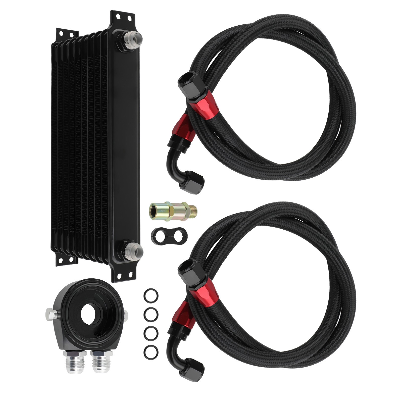 10 Row Universal Engine Oil Cooler & Filter Adapter Hose Kit AN10 Black