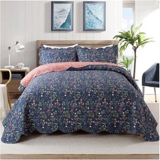 Luxurious King Size 3-Piece Quilt Set - Floral Garden Design for -Round Use