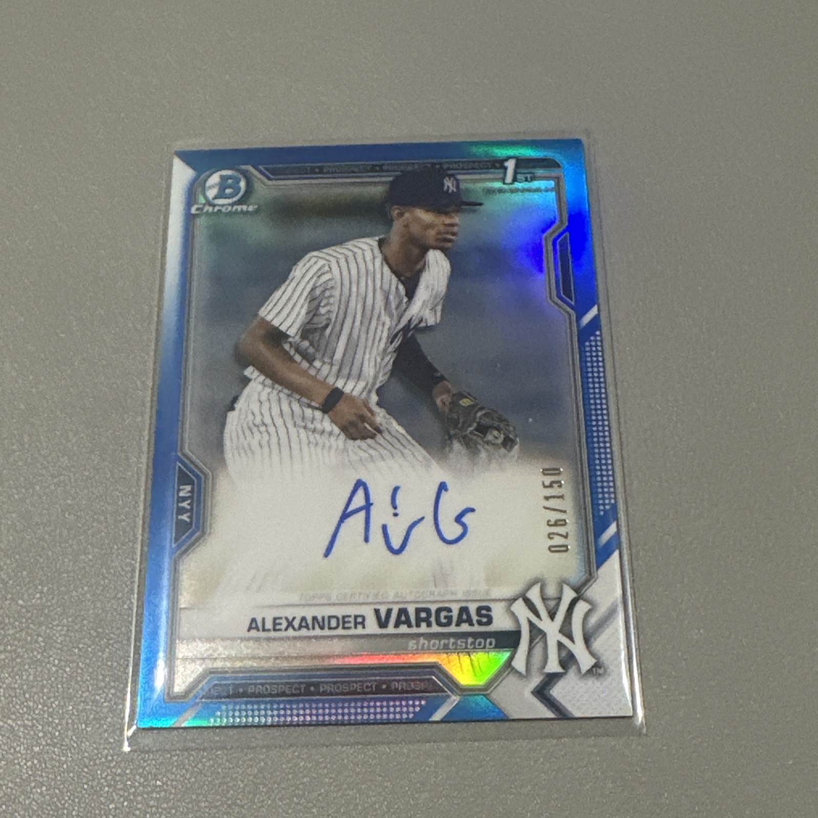 2021 Bowman Chrome Alexander Vargas 1st Blue Refractor Auto 26/150 Yankees ⚾️🔥