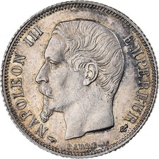 [#34625] France, Napoleon III, 1 Franc, 1860, Paris, Silver, AU(55-58), Gadoury:
